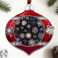 Shiny Winter Snowflake Abstract Christmas Cold Crystal December Metal Snowflake And Bell Red Ornament by Bedest