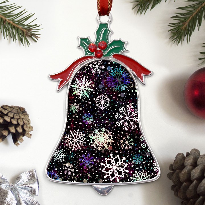 Shiny Winter Snowflake Abstract Christmas Cold Crystal December Metal Holly Leaf Bell Ornament