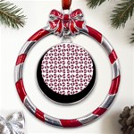 Love In Pieces Print Pattern Design Metal Red Ribbon Round Ornament Front