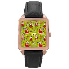 Background With Santa Claus, Christmas Decorations Rose Gold Leather Watch  by kyorashop23