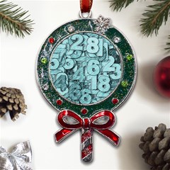 Blue Digits Background, Artwork, Numbers Metal X mas Lollipop With Crystal Ornament by kyorashop23