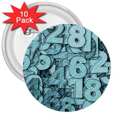 Blue Digits Background, Artwork, Numbers 3  Buttons (10 Pack)  by kyorashop23