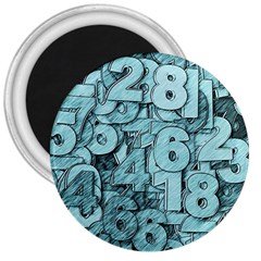 Blue Digits Background, Artwork, Numbers 3  Magnets by kyorashop23