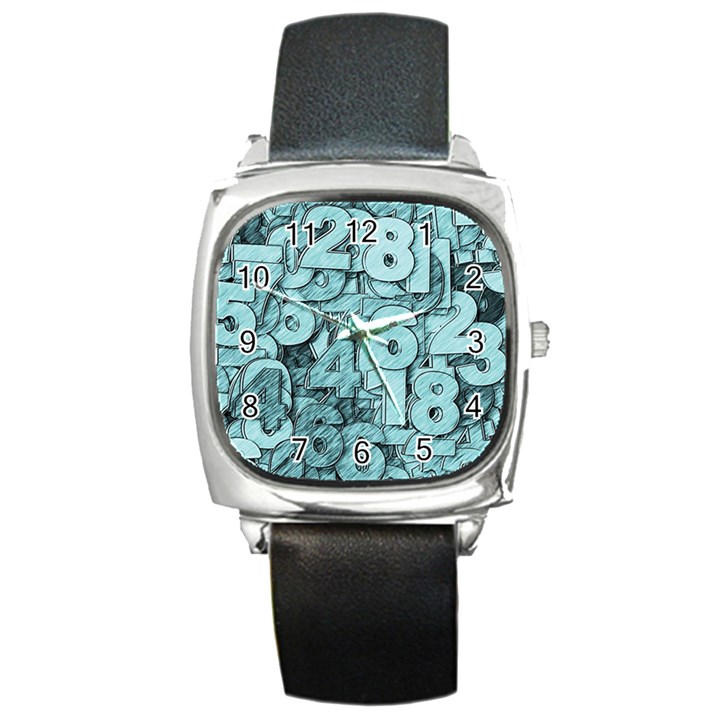 Blue Digits Background, Artwork, Numbers Square Metal Watch