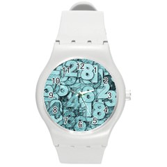 Blue Digits Background, Artwork, Numbers Round Plastic Sport Watch (m)