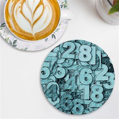 Blue Digits Background, Artwork, Numbers Uv Print Round Tile Coaster by kyorashop23