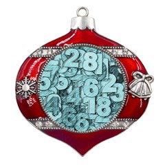 Blue Digits Background, Artwork, Numbers Metal Snowflake And Bell Red Ornament