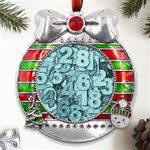 Blue Digits Background, Artwork, Numbers Metal X Mas Ribbon With Red Crystal Round Ornament Front