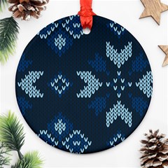 Blue Knitted Texture, Blue Christmas Background, Art Ornament (round) by kyorashop23