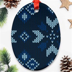 Blue Knitted Texture, Blue Christmas Background, Art Ornament (oval)