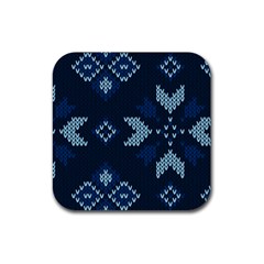 Blue Knitted Texture, Blue Christmas Background, Art Rubber Coaster (square) by kyorashop23