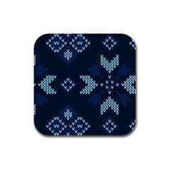 Blue Knitted Texture, Blue Christmas Background, Art Rubber Square Coaster (4 Pack) by kyorashop23