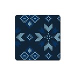 Blue Knitted Texture, Blue Christmas Background, Art Square Magnet Front