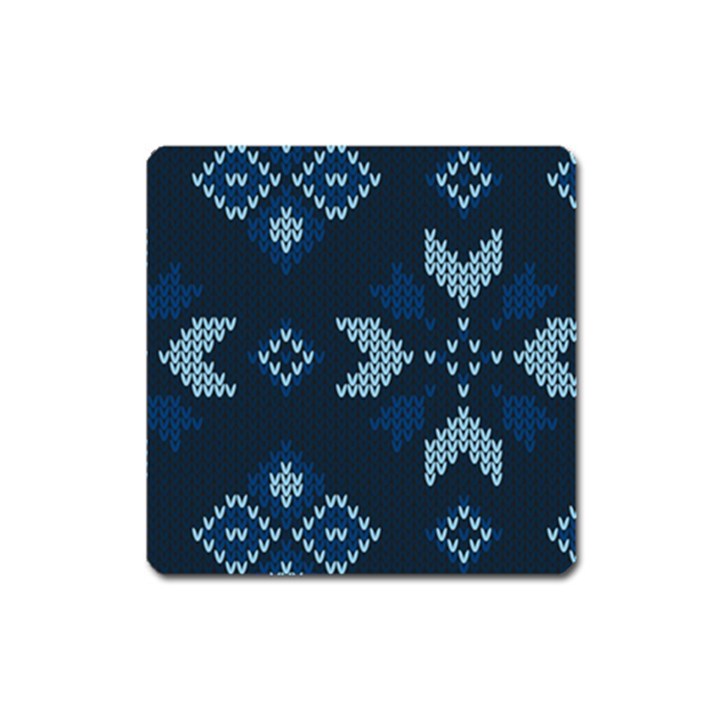 Blue Knitted Texture, Blue Christmas Background, Art Square Magnet