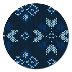 Blue Knitted Texture, Blue Christmas Background, Art Magnet 5  (round) by kyorashop23