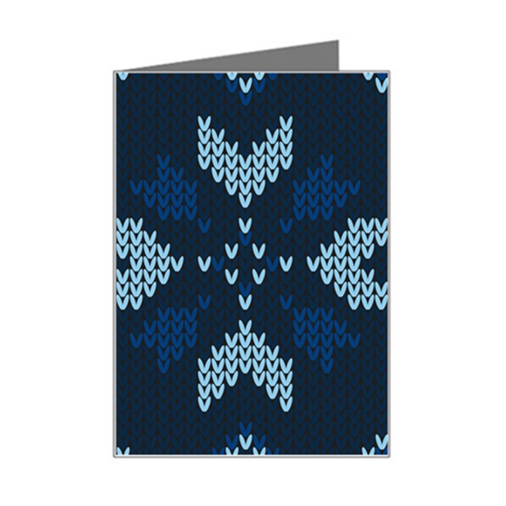 Blue Knitted Texture, Blue Christmas Background, Art Mini Greeting Card