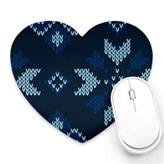 Blue Knitted Texture, Blue Christmas Background, Art Heart Mousepad by kyorashop23