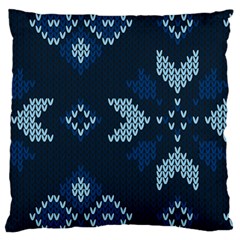 Blue Knitted Texture, Blue Christmas Background, Art Large Cushion Case (two Sides) by kyorashop23