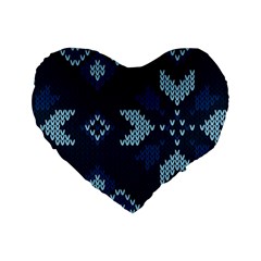 Blue Knitted Texture, Blue Christmas Background, Art Standard 16  Premium Flano Heart Shape Cushions by kyorashop23