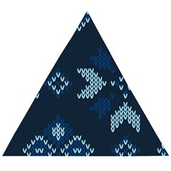 Blue Knitted Texture, Blue Christmas Background, Art Wooden Puzzle Triangle by kyorashop23