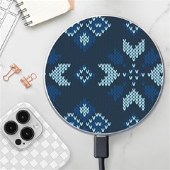 Blue Knitted Texture, Blue Christmas Background, Art Wireless Fast Charger(white) by kyorashop23