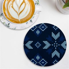 Blue Knitted Texture, Blue Christmas Background, Art Uv Print Round Tile Coaster by kyorashop23