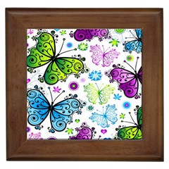 Butterflies, Abstract, Background, Colorful Framed Tile by kyorashop23