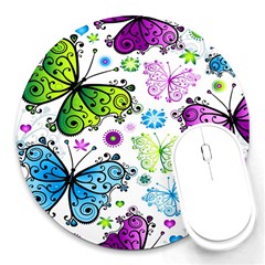 Butterflies, Abstract, Background, Colorful Round Mousepad by kyorashop23