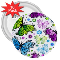 Butterflies, Abstract, Background, Colorful 3  Buttons (10 pack) 