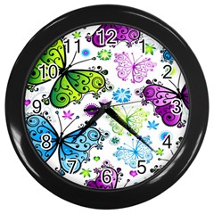 Butterflies, Abstract, Background, Colorful Wall Clock (black) by kyorashop23