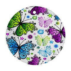 Butterflies, Abstract, Background, Colorful Round Ornament (two Sides)