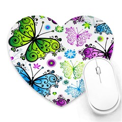 Butterflies, Abstract, Background, Colorful Heart Mousepad by kyorashop23