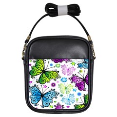 Butterflies, Abstract, Background, Colorful Girls Sling Bag by kyorashop23