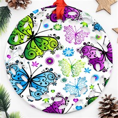 Butterflies, Abstract, Background, Colorful Round Filigree Ornament (two Sides) by kyorashop23