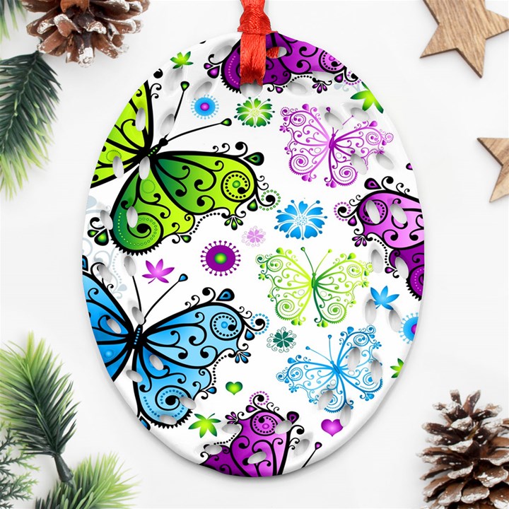 Butterflies, Abstract, Background, Colorful Ornament (Oval Filigree)