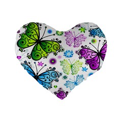 Butterflies, Abstract, Background, Colorful Standard 16  Premium Flano Heart Shape Cushions by kyorashop23