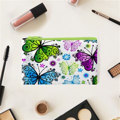 Butterflies, Abstract, Background, Colorful Cosmetic Bag (xs) by kyorashop23