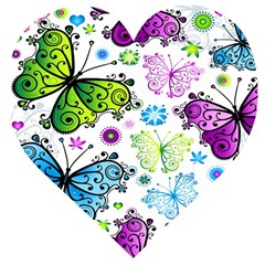 Butterflies, Abstract, Background, Colorful Wooden Puzzle Heart