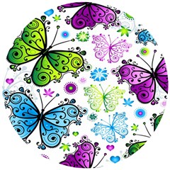 Butterflies, Abstract, Background, Colorful Wooden Puzzle Round by kyorashop23