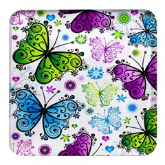 Butterflies, Abstract, Background, Colorful Square Glass Fridge Magnet (4 Pack) by kyorashop23