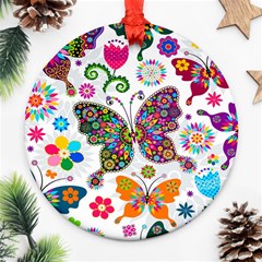 Butterflies, Abstract, Colorful, Floral, Flowers Ornament (round) by kyorashop23