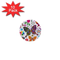 Butterflies, Abstract, Colorful, Floral, Flowers 1  Mini Buttons (10 Pack)  by kyorashop23