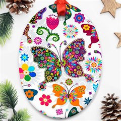 Butterflies, Abstract, Colorful, Floral, Flowers Ornament (oval) by kyorashop23