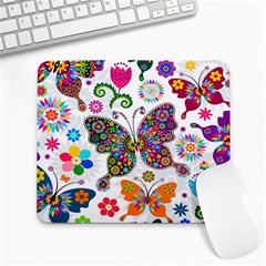 Butterflies, Abstract, Colorful, Floral, Flowers Large Mousepad by kyorashop23