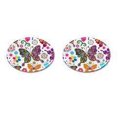 Butterflies, Abstract, Colorful, Floral, Flowers Cufflinks (oval) by kyorashop23