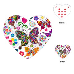 Butterflies, Abstract, Colorful, Floral, Flowers Playing Cards Single Design (heart)