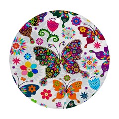 Butterflies, Abstract, Colorful, Floral, Flowers Round Ornament (two Sides)