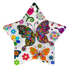 Butterflies, Abstract, Colorful, Floral, Flowers Star Ornament (two Sides)