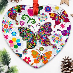 Butterflies, Abstract, Colorful, Floral, Flowers Heart Ornament (two Sides)