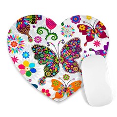 Butterflies, Abstract, Colorful, Floral, Flowers Heart Mousepad by kyorashop23